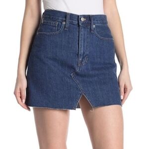 Madewell Rigid Denim Raw Hem Mini Skirt in Medium Wash Size 32 NWT